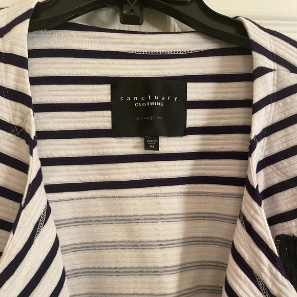 Sanctuary Prep Moto Jacket in Navy Stripe with Front Zip and Pockets - Picture 4 of 12